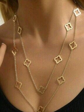 Goldtone Clover Link Layered Necklace  & Bracelet Set- Women's Jewelry